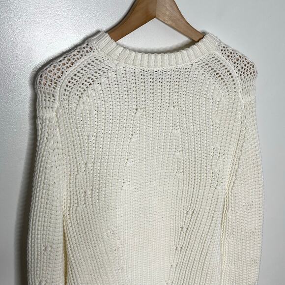 Vince Mirrored Rib Knit Pullover Sweater Womens Small Ivory Minimalist Fisherman - Picture 7 of 14